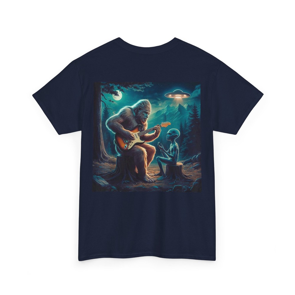 (On Back) Alien Bigfoot Guitar Shirt, Sasquatch UFO Gifts For Men Women T-Shirt