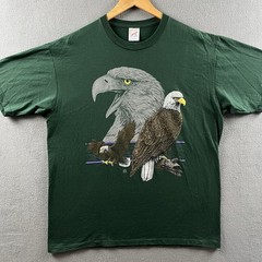 Vintage Eagle Shirt Mens XL Green 90s Nature Rap Tee Bald Eagle JERZEES Grunge