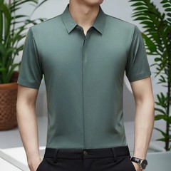 Cooling Ice Silk Men’s Casual Shirt Thin Short Sleeve Business Casual Pure Color
