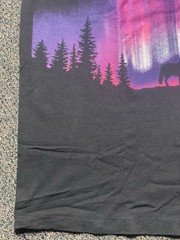 Vintage Aurora Northern Lights Wolf Night Wrap Around Faded Black Shirt 2XL SS