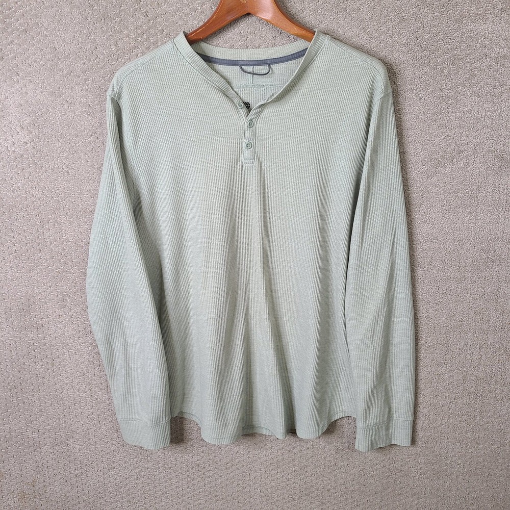 All In Motion Shirt Mens L Green Henley Waffle Knit Recycled Poly Blend Casual
