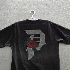 Primitive Men Shirt M Black Graphic Letter Rose Rhinestone Logo Short Sleeve