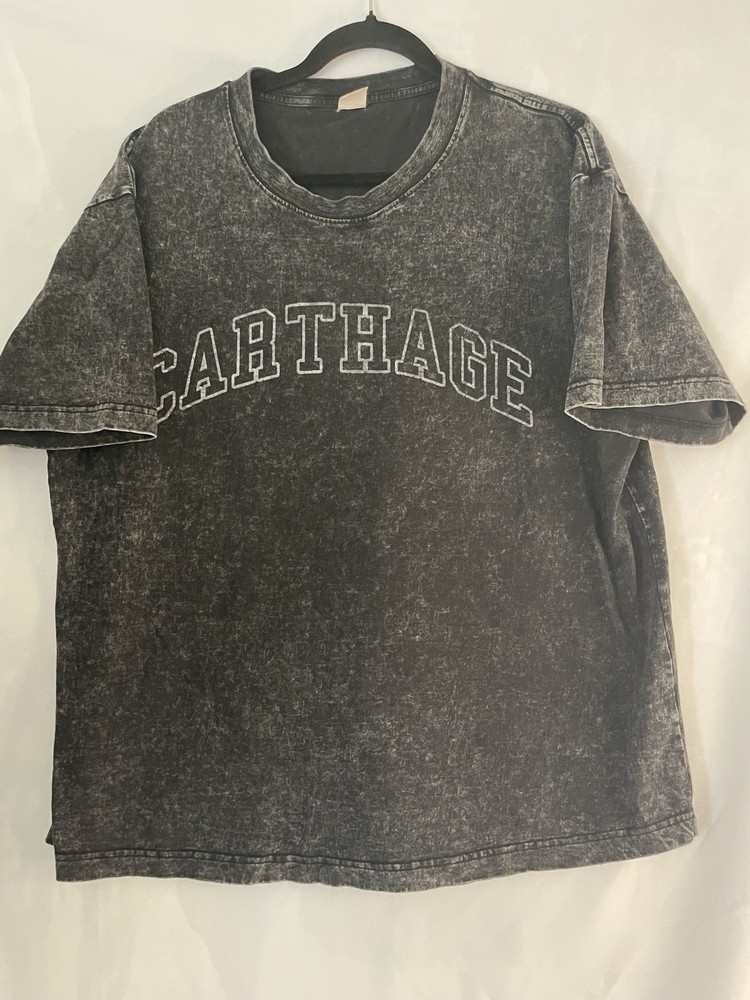 Men’s Cotton Jersey Acid Wash Carthage Graphic T-Shirt Crew Neck Black L