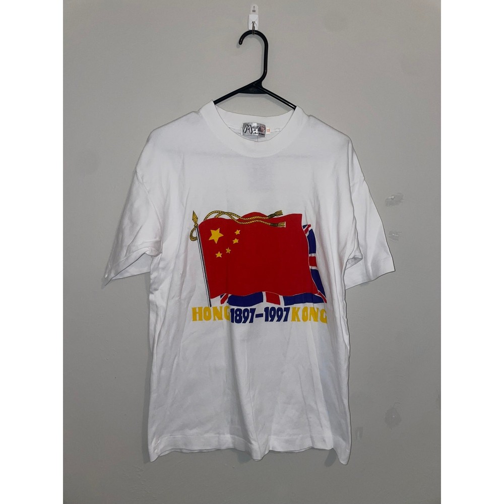 Vintage Hong Kong Independence Shirt 100 Years Flag Graphic White Large Tee VTG