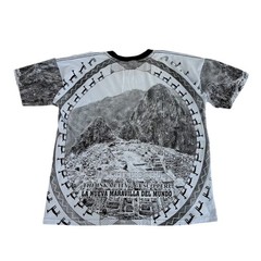 Vintage Blue All Over Print Machu Picchu Peru Nature Graphic T-shirt Large
