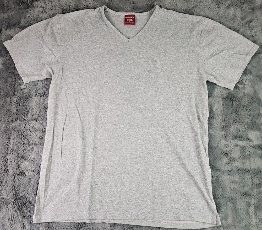 Vintage Nordstrom Gray V-Neck Shirt – Size Large L – 95% Cotton 5% Spandex