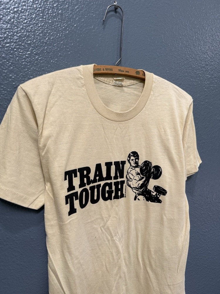 Vintage 1983 Jim Michaels Train Tough Body Building Tee Shirt Large Screen Stars