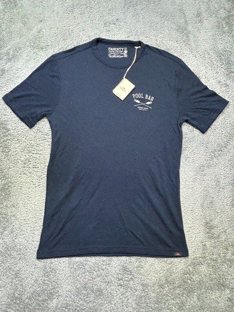 Faherty T-Shirt Men’s S Navy Cloud PIMA Cotton Short Sleeve Crew Pool Bar NEW