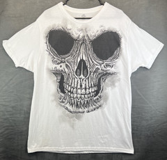 Way To Celebrate Halloween T-Shirt – Skull – Mens XL – White – Stained (5436)