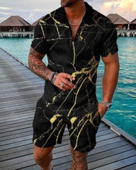 Summer Mens Sweatsuit Short Sleeve T Shirts & Shorts Set 2 Piece Set Outfit 2025