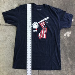 Routine Men Large Short Sleeve Shirt Blue Baseball Bat American Flag