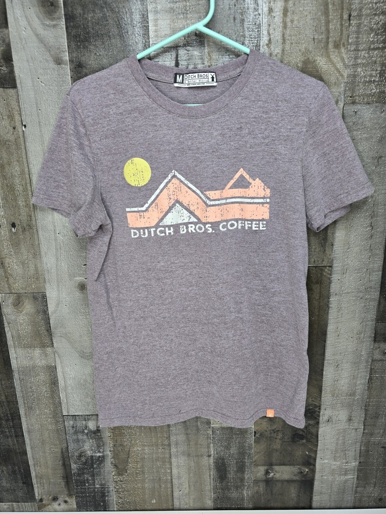 Dutch Bros Coffee Mountain Range Sun Logo Light Purple T-Shirt Size Medium