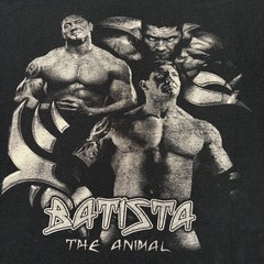 Vintage 20s Fruit of the Loom Batista The Animal Wrestling T-Shirt Mens XL Black
