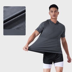 Men’s High Stretch Breathable Clothes Quick Dry Hooded Short Sleeve T-Shirt