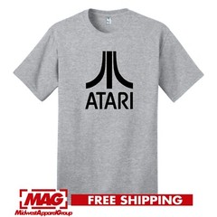 ATARI CLASSIC GRAY T-SHIRT Logo Vintage Videogame Retro Gaming Game Shirt Tee
