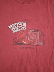 “Say No To Pot” Baltimore Shirt Red Mens XL 22.5 Pit 28.5 Long Flaw