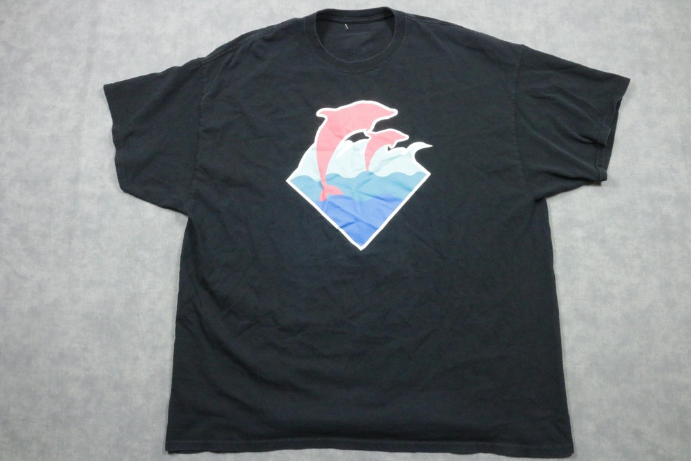 Pink Dolphin Shirt Mens XL Black Dolphin Wave Logo Graphic Tee Ocean Streetwear