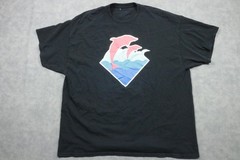 Pink Dolphin Shirt Mens XL Black Dolphin Wave Logo Graphic Tee Ocean Streetwear