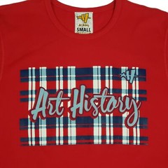 Art History Mens Plaid Spellout Graphic Waffle Knit Long Sleeve Top Red Sz Small