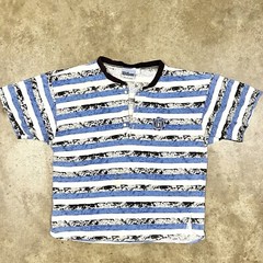 VTG Wilson Henley Shirt High Waisted Distressed Made In Lesotho Sz L Striped AOP