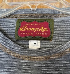 Vintage 90s Bronze Age Striped T Shirt Size M Skate Surf Tee USA Y2K Fish Logo