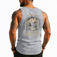 I Found Jesus Still Looking for Bigfoot Funny Christian (On Back) Tank Top