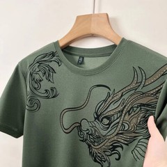 New Men Fashion Trend Dragon Rhinestones Hot Drill Short Sleeve Summer T-Shirt