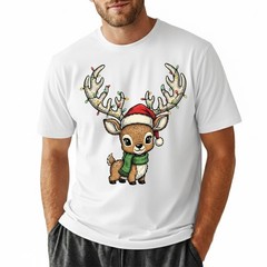 Cute Baby Reindeer T-Shirt Christmas Lights Santa Hat Kawaii Animal Holiday Gift