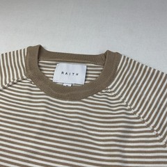 RAITH Shirt Men Sz M Riera Knit Crew Neck Short Sleeve Striped Beige White Tee