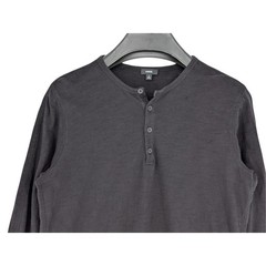 Vince Garment Dyed Henley Shirt Mens Medium Black Long Sleeve Pima Cotton Peru
