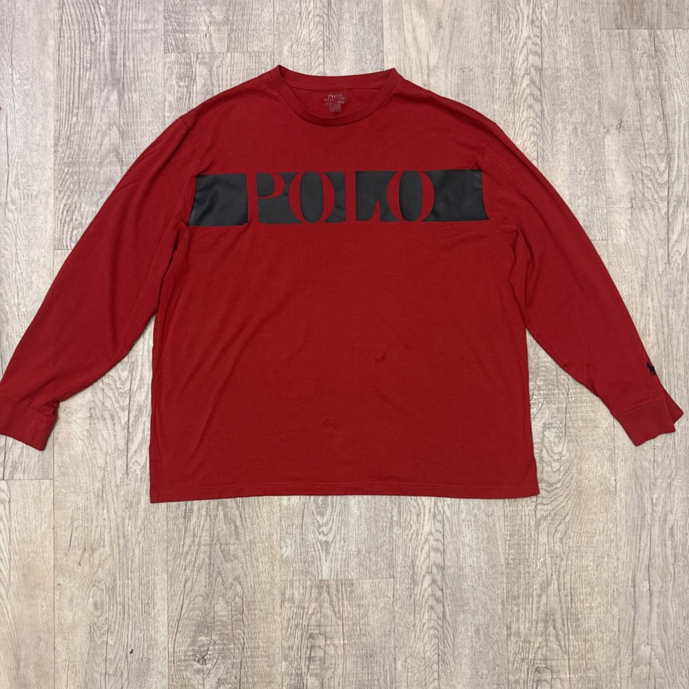 Polo Ralph Lauren BIG Spellout T Shirt XL Red Black Classic Long Sleeve SEE