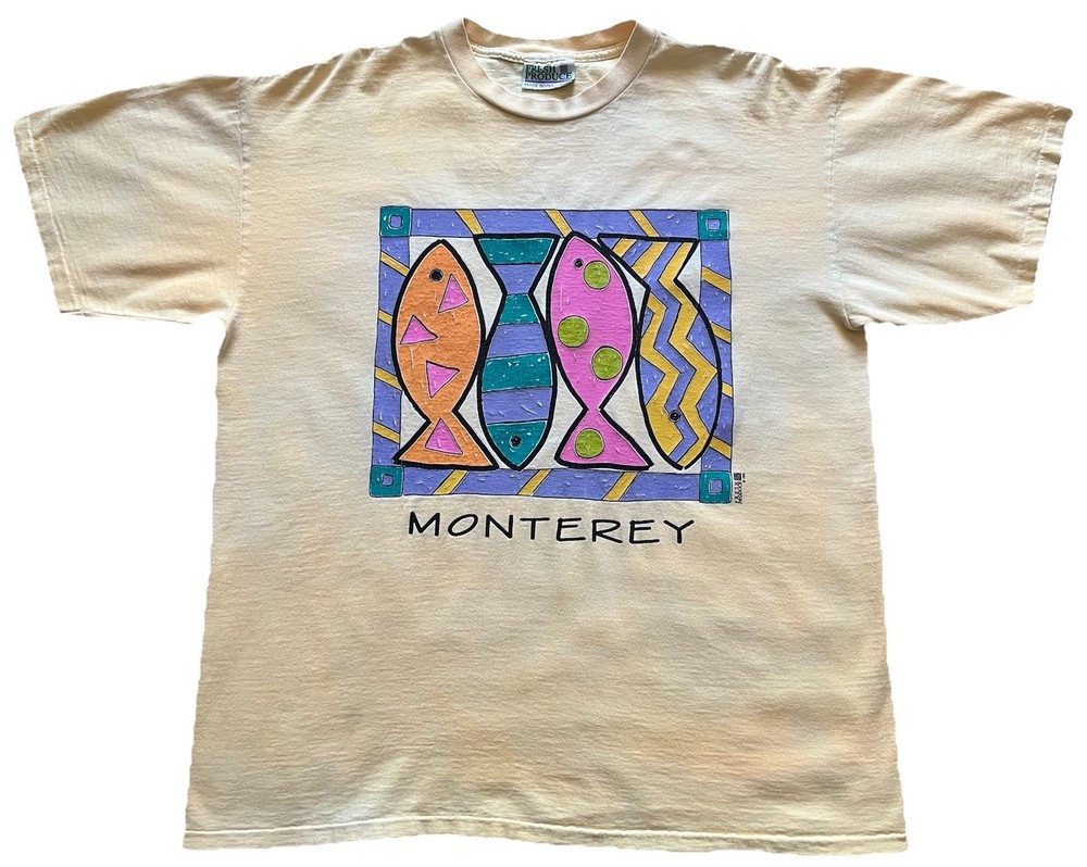 Vintage 90s Monterey California Art Nature T-Shirt XL Yellow Made In USA 1990s