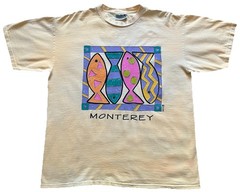 Vintage 90s Monterey California Art Nature T-Shirt XL Yellow Made In USA 1990s
