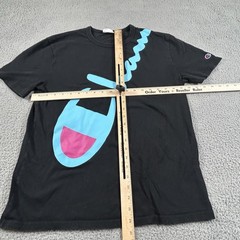 Champion Shirt Mens Medium Black Blue Pink Diagonal Script Big Logo T-Shirt
