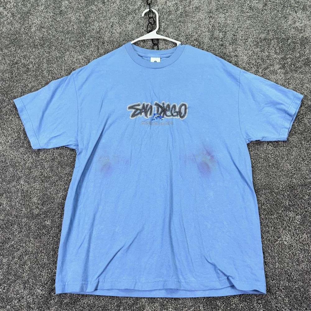 San Diego Mission Beach Shirt Mens XL Blue Alstyle Dolphin Tee Casual Logo