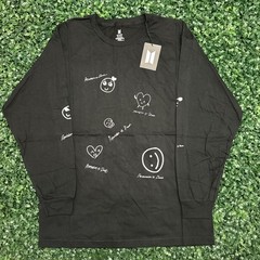 New Official BTS PTD Permission To Dance BLK Drawing Doodle L/S Shirt Large RARE