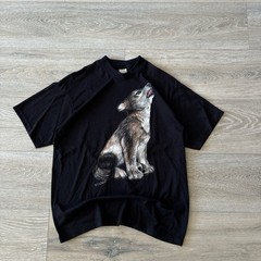 Augusta Sportswear VTG Black T-Shirt Graphic Wolf Print Single Stitch Sz L Adult