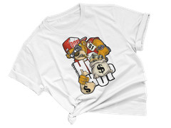 Hustle Teddy Custom Design Unisex Graphic Tee with Money Bag Character
