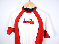 Diadora T-Shirt Men’s Medium White Red Logo Embroidery Retro Soccer Cotton