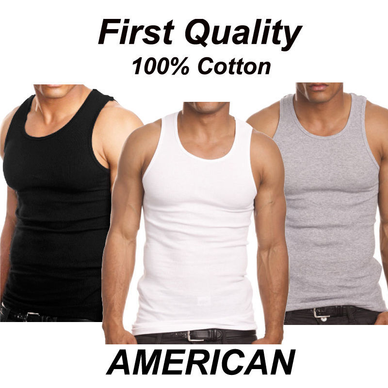 3 Piece Mix Pack Men’s Plain Ribbed Tank Top A-Shirt Undershirt 100%Cotton