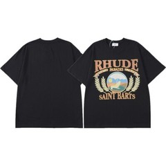 46Style RHUDE High Quality 100% Cotton Short Sleeve Men Women Polo T-Shirt S-2XL