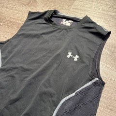 Under Armour Shirt Mens Small Black Tank Top Fitted Logo Workout Performance