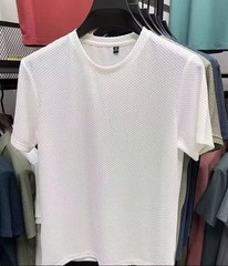 Men’s Teal Geometric Textured Crew Neck Short Sleeve Cotton T-Shirt, Size M