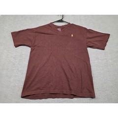 Polo Ralph Lauren Mens V-Neck T-Shirt Maroon Burgundy Cotton Pony Logo Size L
