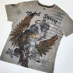 Rebel Spirit T Shirt Men’s 2XL Green Brown Black Yellow Coat of Arms Eagle Used