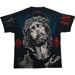 Jesus Ascension Black T-Shirt Liquid Blue