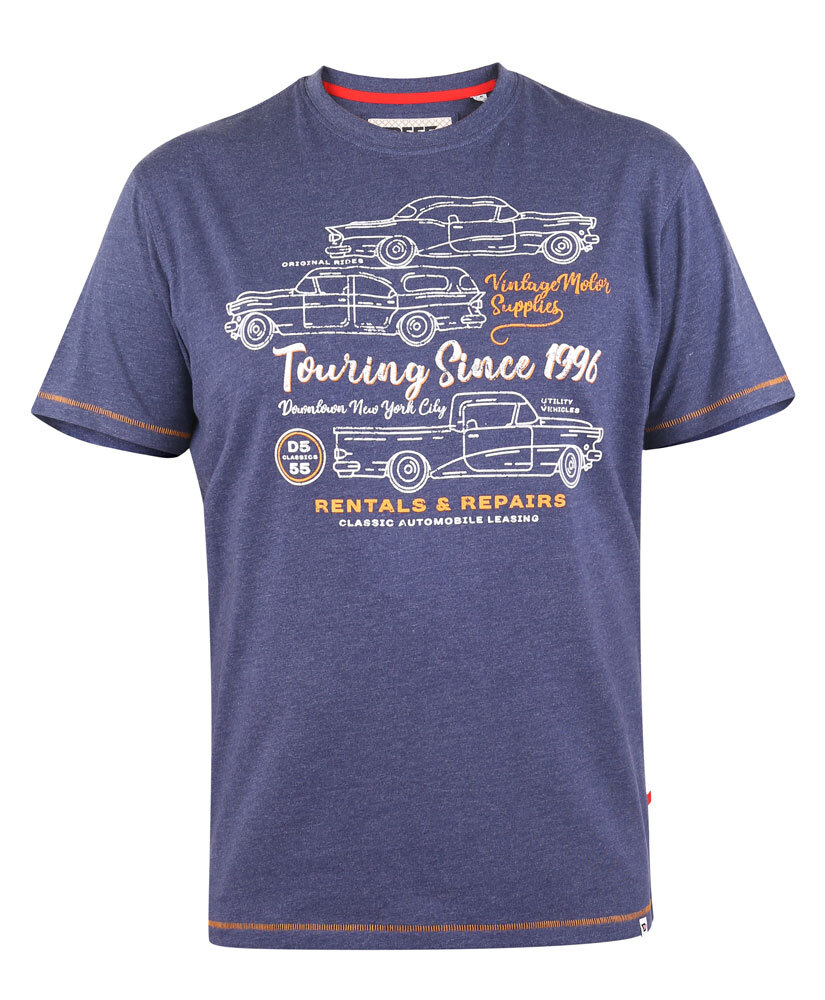 D555 Duke Mens Printed T-Shirt Vintage Cars Navy S M L XL XXL (601132-R)