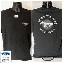 Ford Mustang T-Shirt – Black w/ Running Horse Logo & “Mustang Est 1964” Script