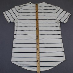 BYLT Shirt Mens Large White Striped Drop Cut S/S Lux Curved Hem Crewneck Tee
