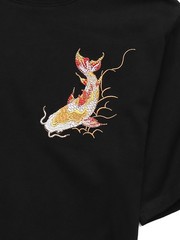 Niepce Japanese Streetwear Embroidery T-shirt Golden Koi Fish Graphic Tee